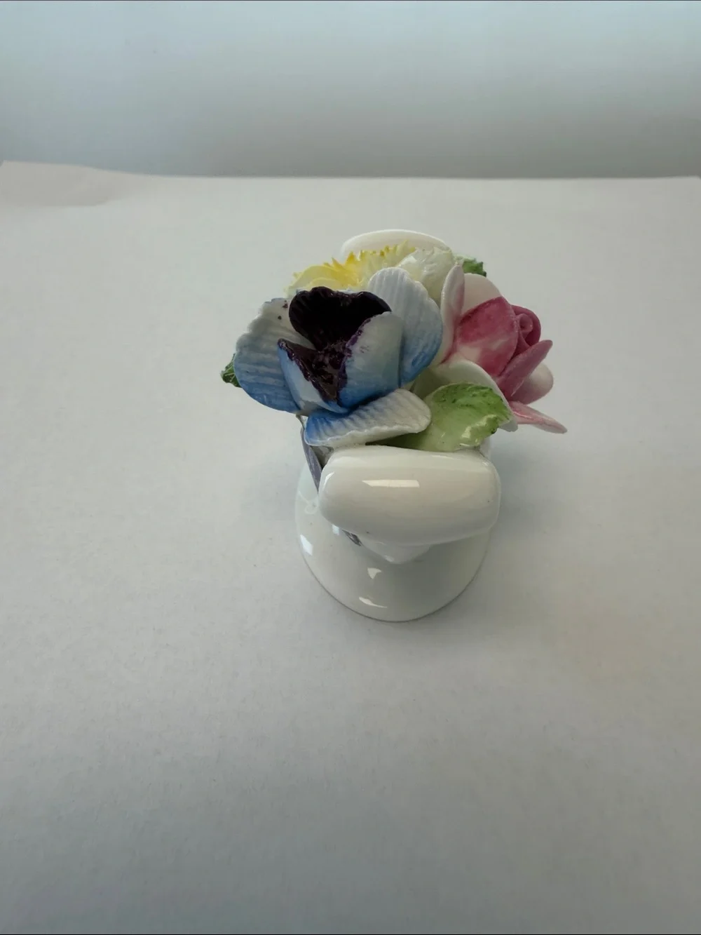 Royal Doulton White Porcelain Floral Centerpiece with Pink Rose Accent